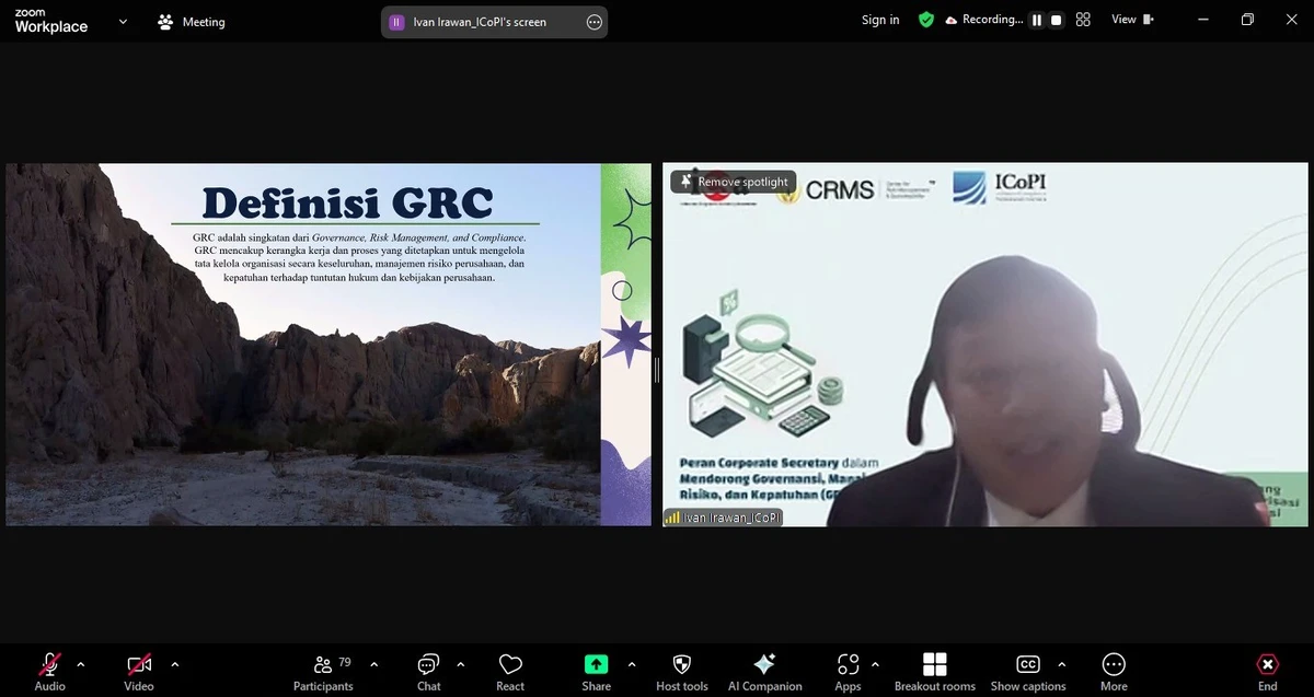 Perkuat Peran Strategis Corporate Secretary, ICSA dan CRMS Gelar Webinar tentang Governansi, Risiko, dan Kepatuhan